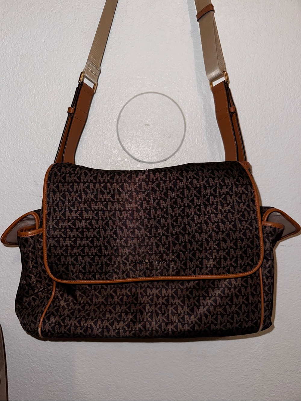 Michael Kors Dark Brown Signature Messenger with Tan Trim. Diaper Bag
